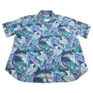 Tommy Bahama Hawaiian Shirt Mens Large Multi Leaf Print Island Zone Button-Up